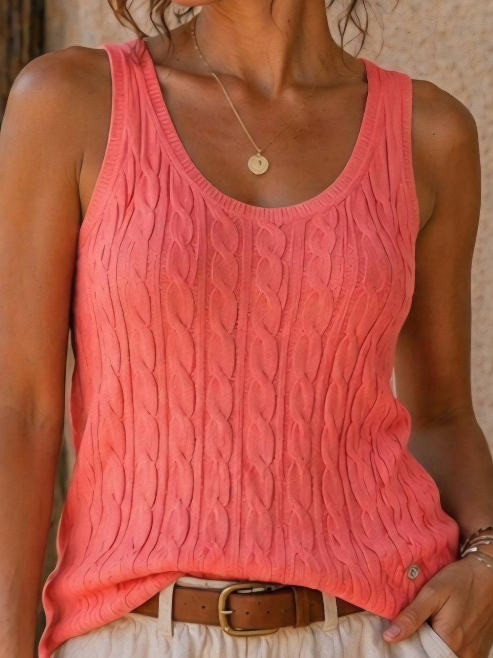 Tommy Hilfiger Coral Cable Knit Tank | Sleeveless Sweater Top Preppy Summer Top